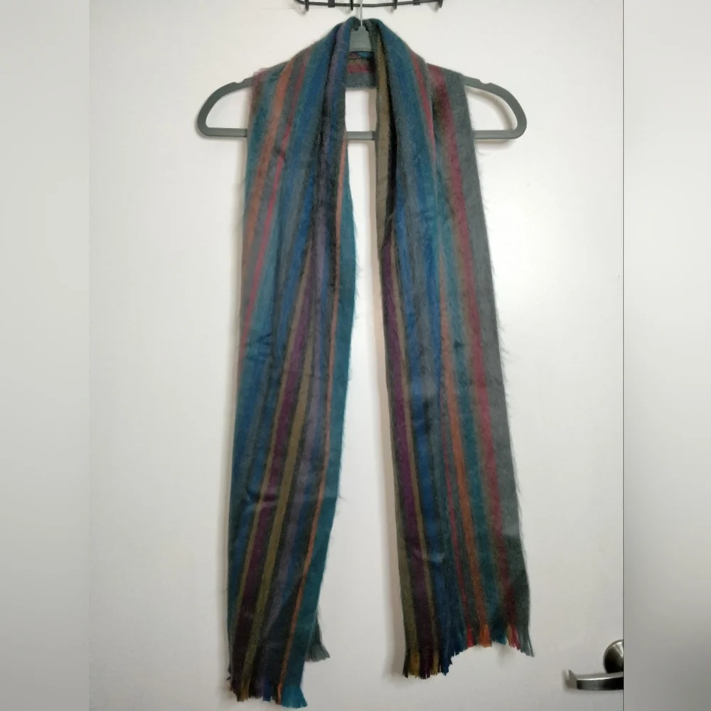 Shupaca Multicolored Striped Alpaca Blend Frayed Trim Scarf